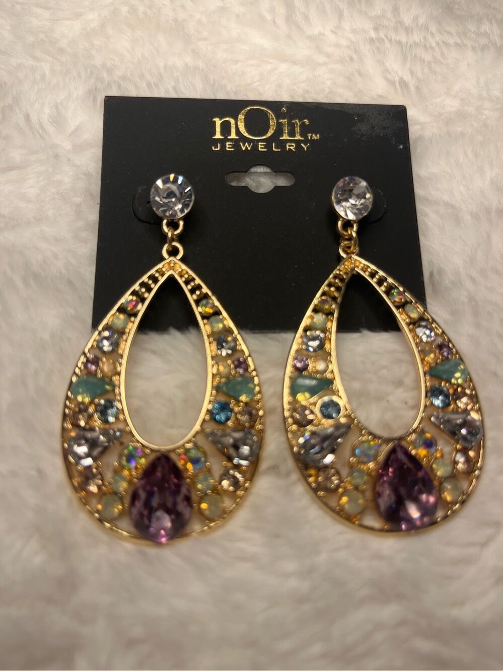 NWT Noir Teardrop Gemstone and Gold Earrings